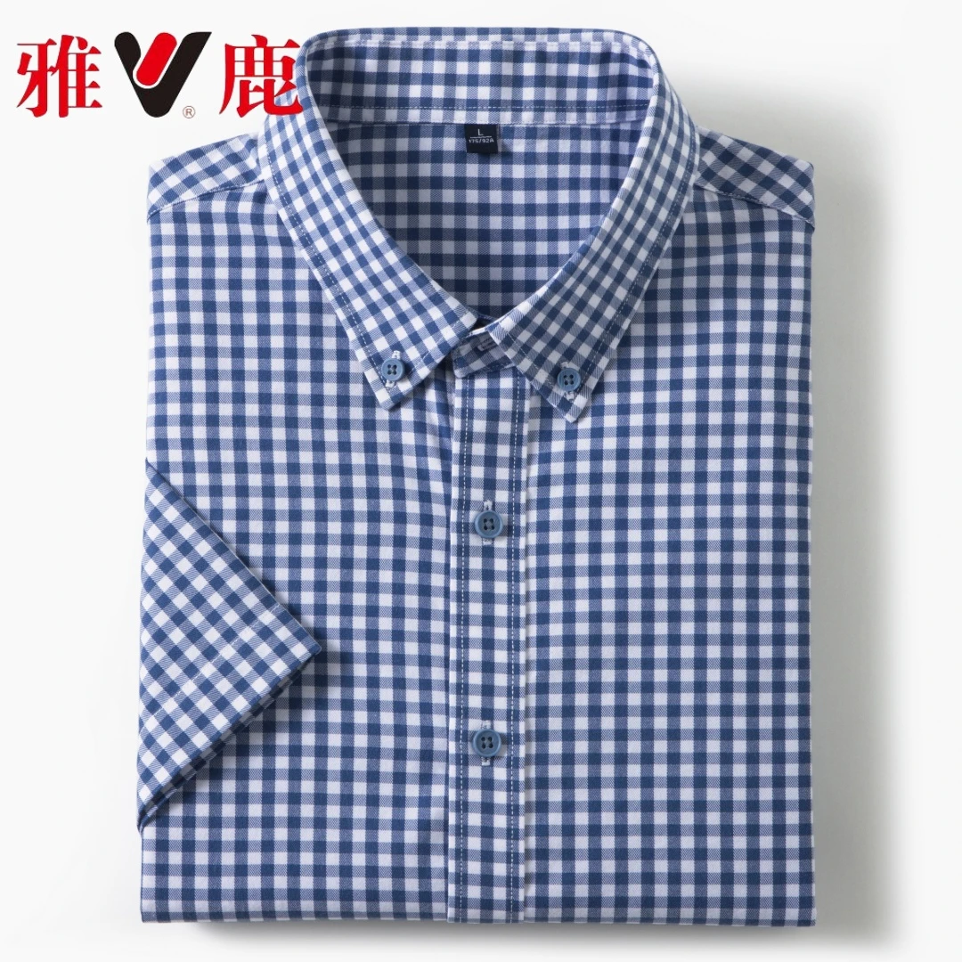 V/雅鹿衬衫男短袖格子外穿休闲通勤高级潮流夏季新款夏季高档衬衣