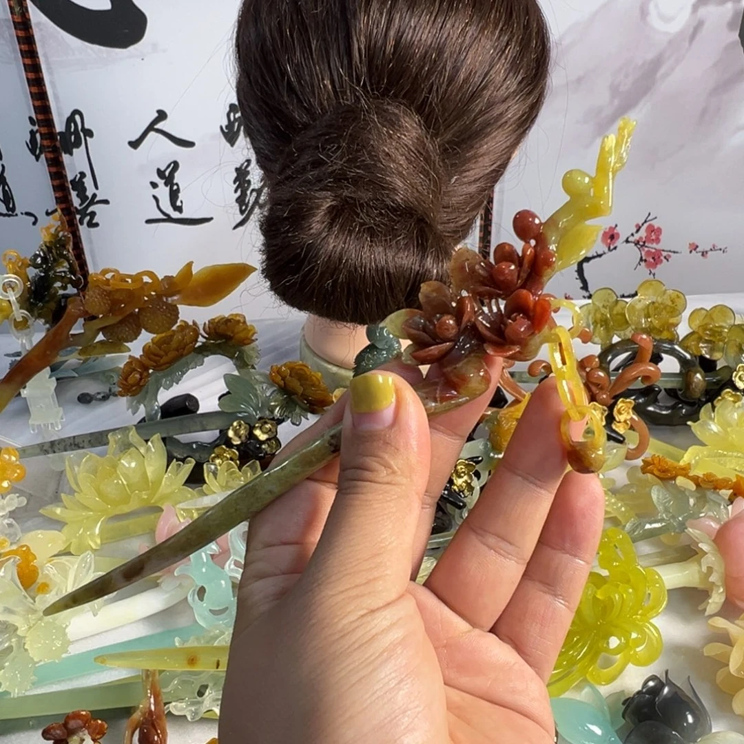 定制蛇纹石玉毛货发饰