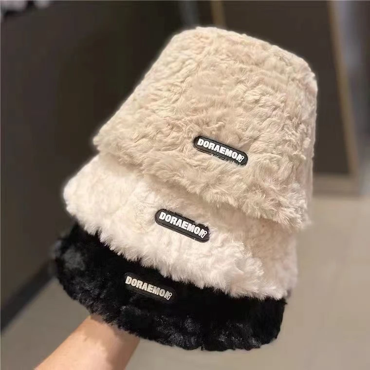 秋冬新款韩版百搭素颜神器毛绒渔夫帽子女显脸小加绒保暖水桶盆帽