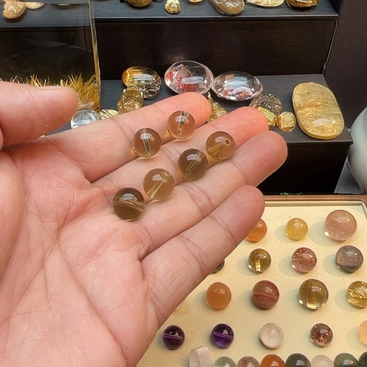 未镶嵌珠宝半成品发晶12mm柠檬黃水晶单珠