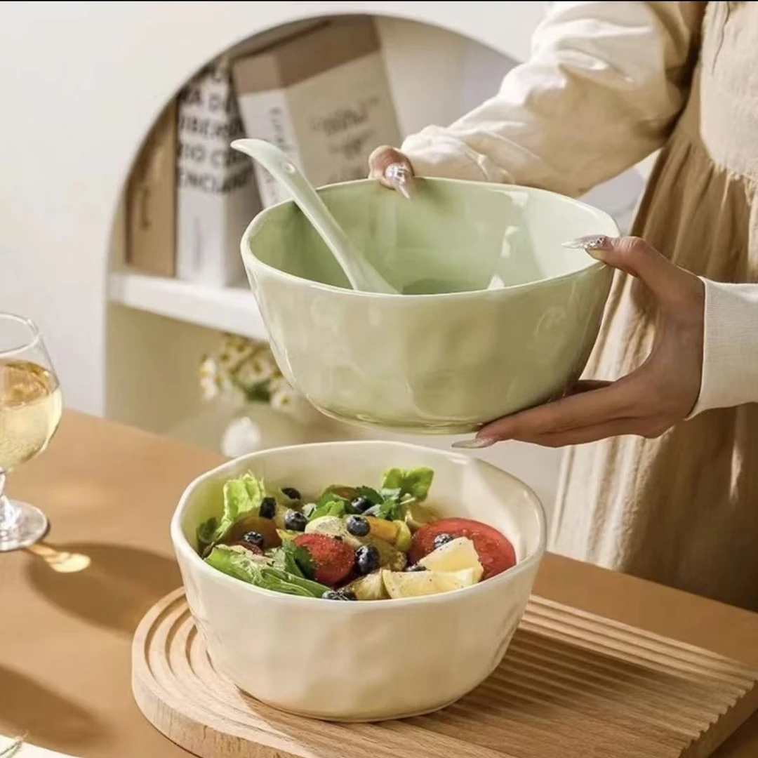 【618大促】奶油风绿色8英寸汤碗釉下彩陶瓷餐具