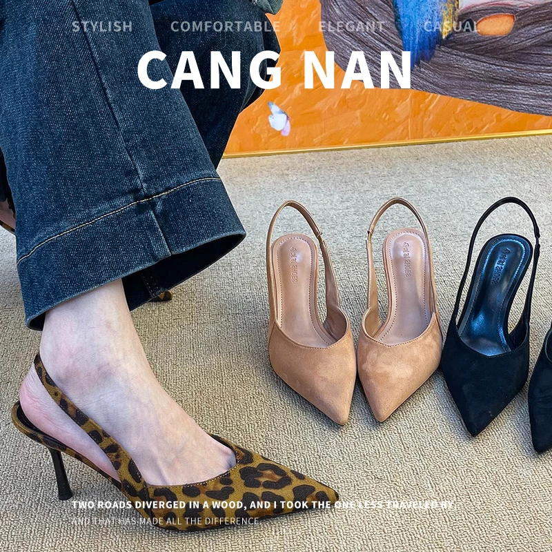 细跟高跟尖头单鞋女2025新款春季气质时尚百搭浅口鞋复古法式凉鞋