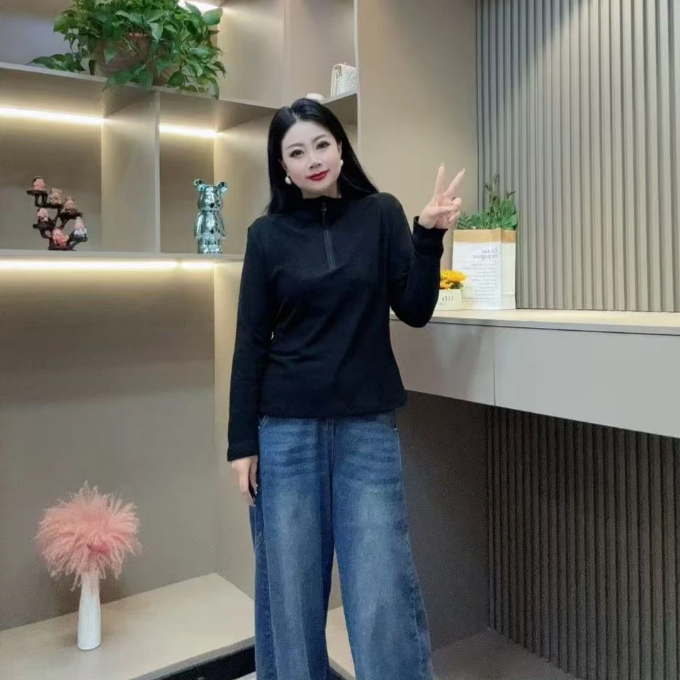 冬季小衫-千 25899 时尚休闲拉链简约显瘦保暖款胖MM大码女装新款