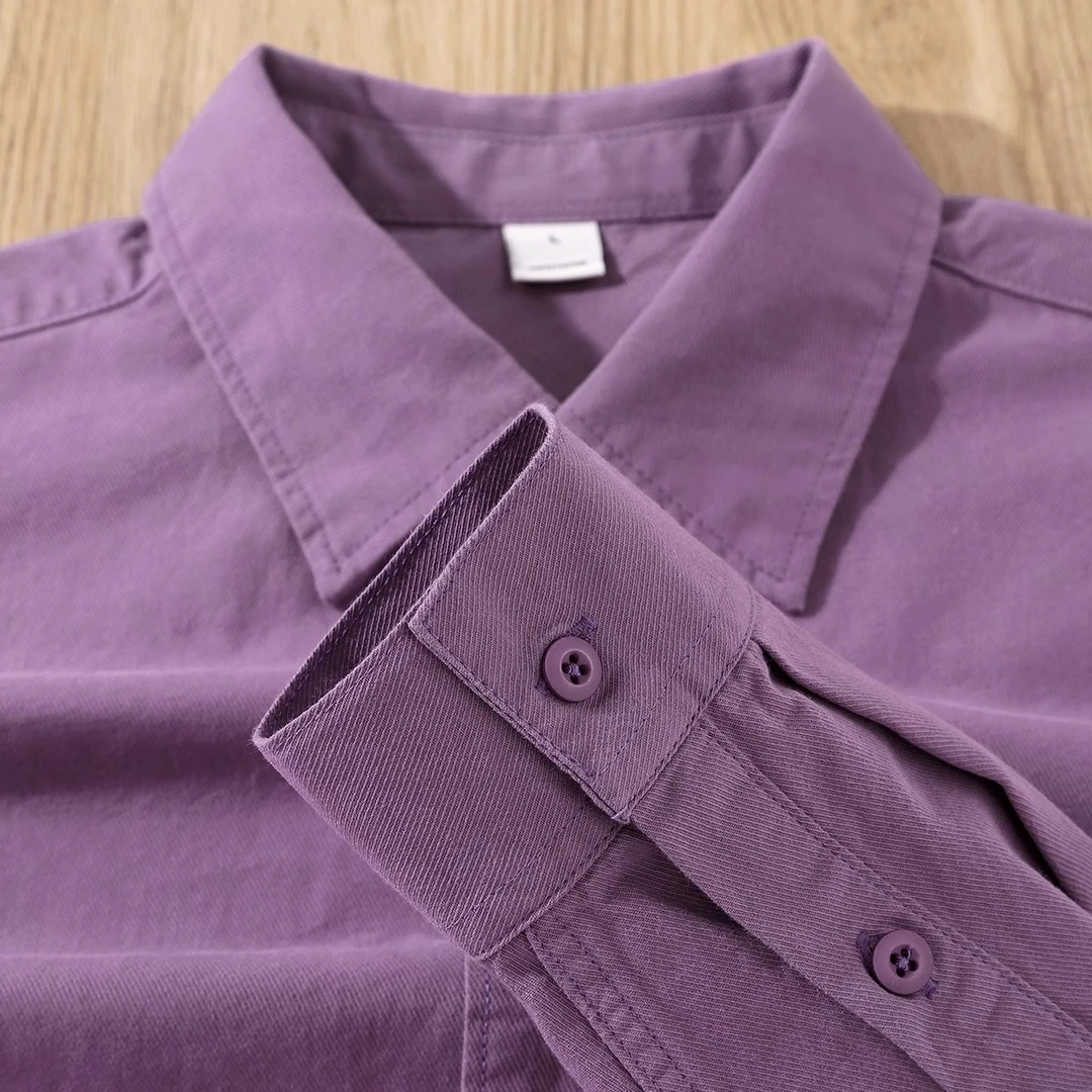 100%纯棉雾霾紫新款重磅纯棉长袖衬衫女休闲衬衣外套上衣女春秋款