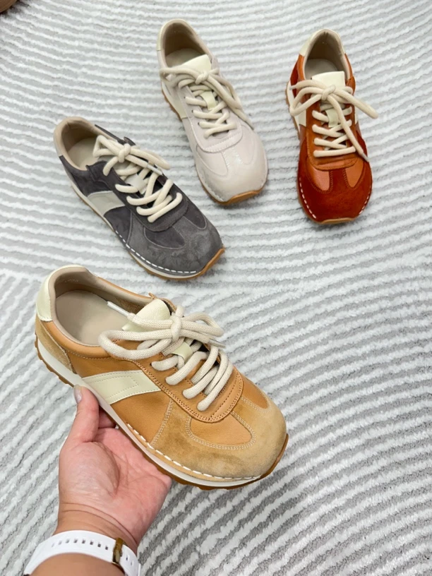 复古牛皮减龄百搭德训阿甘休闲鞋
