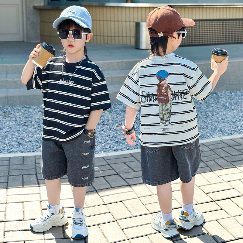 儿童套装男童夏装2025新款酷帅男孩夏季条纹卡通2025年款衣服儿童