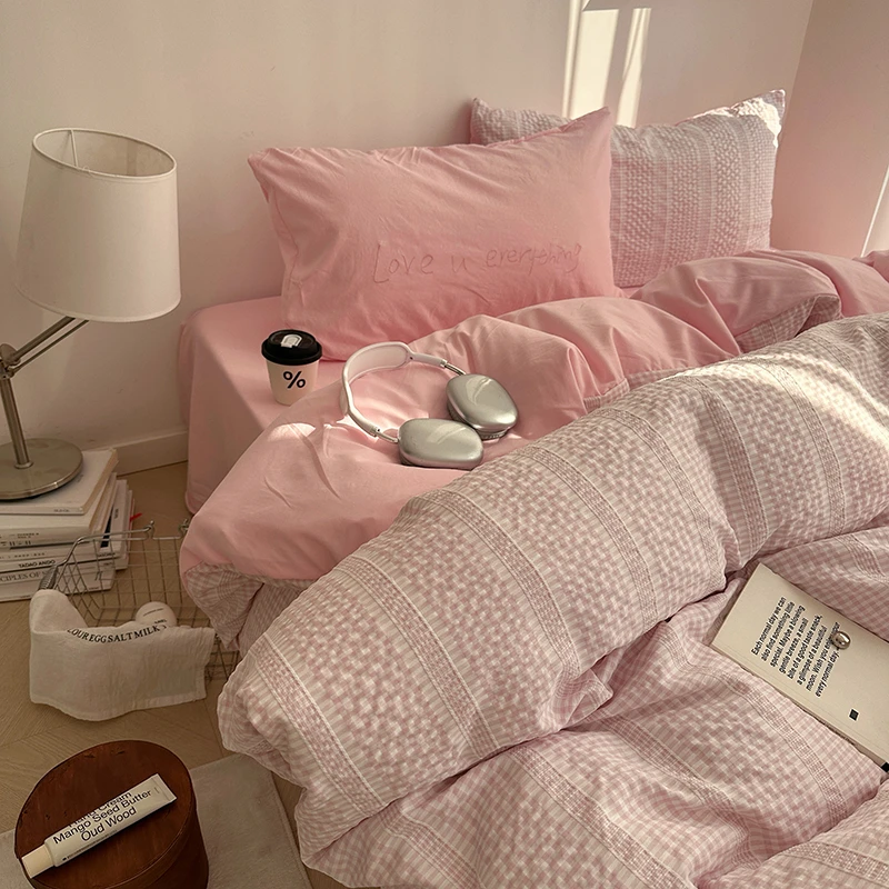 2025新款小清新水洗棉提花床上四件套夏季床单被套学生宿舍三件套