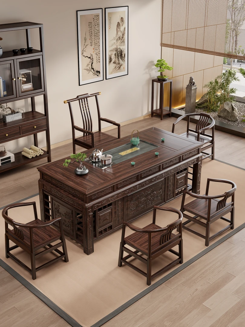 乌金木茶桌新中式办公室茶桌椅客厅泡茶桌