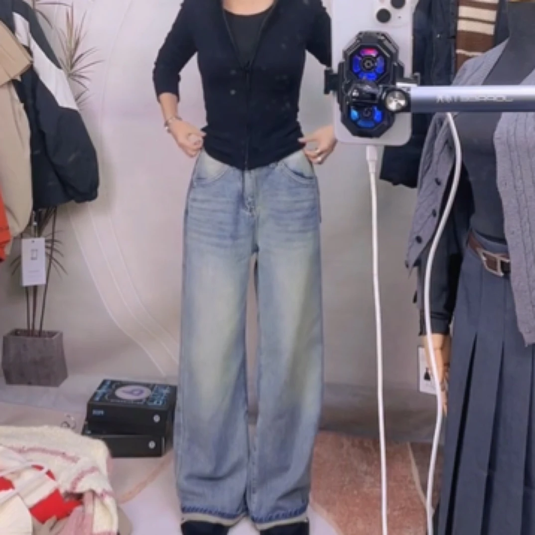 【新疆衣姐】植绒牛仔裤阔腿小脚