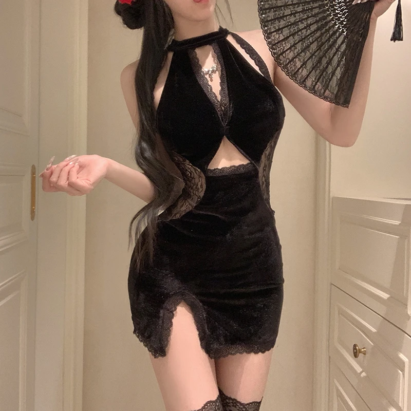 ceotgaai露背短款睡裙性感吊带裙有弹性成人无袖设计感夏季