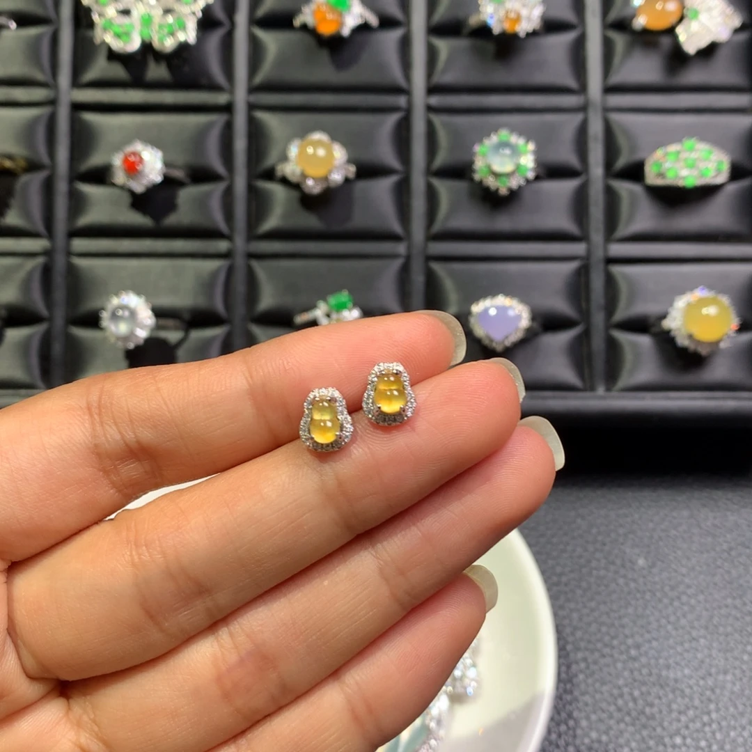 翡翠银S925镶嵌耳饰