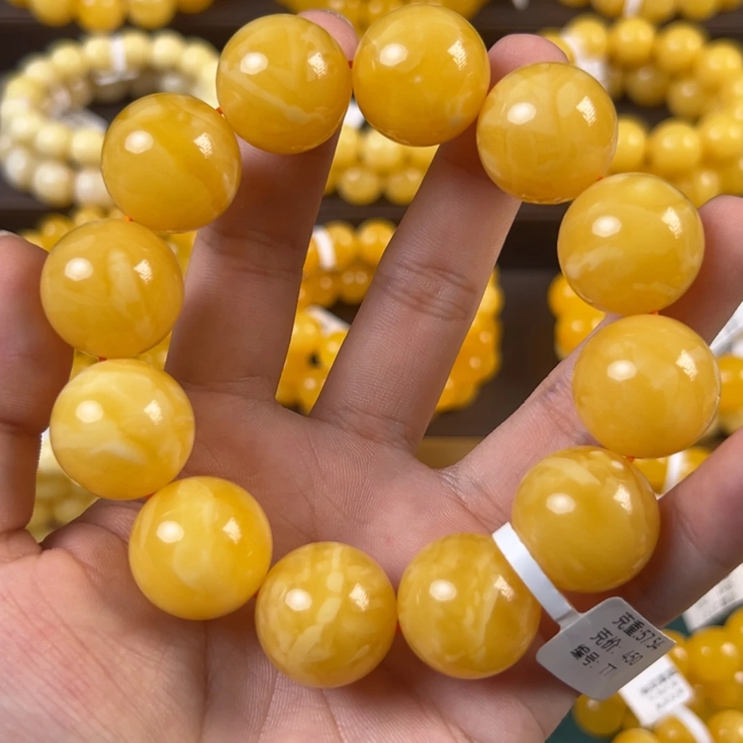 琥珀未镶嵌手链25890g焦皮同料圆珠20mm tt