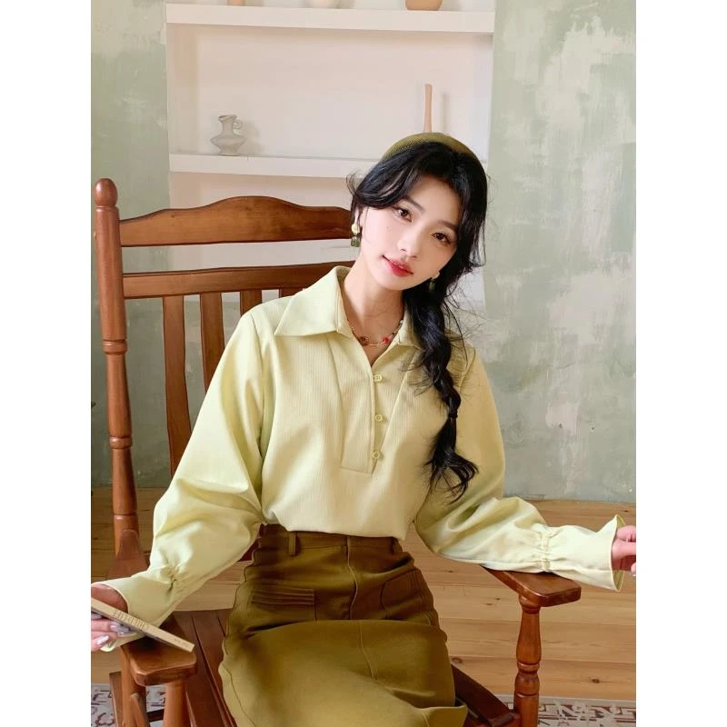 丁佳欣【风吹麦浪】港风复古暗纹长袖衬衫女宽松显瘦上衣JK0725177
