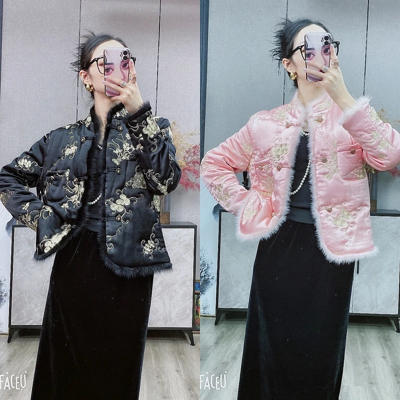 人造皮草 金丝新中式刺绣金丝皮毛冬季国风