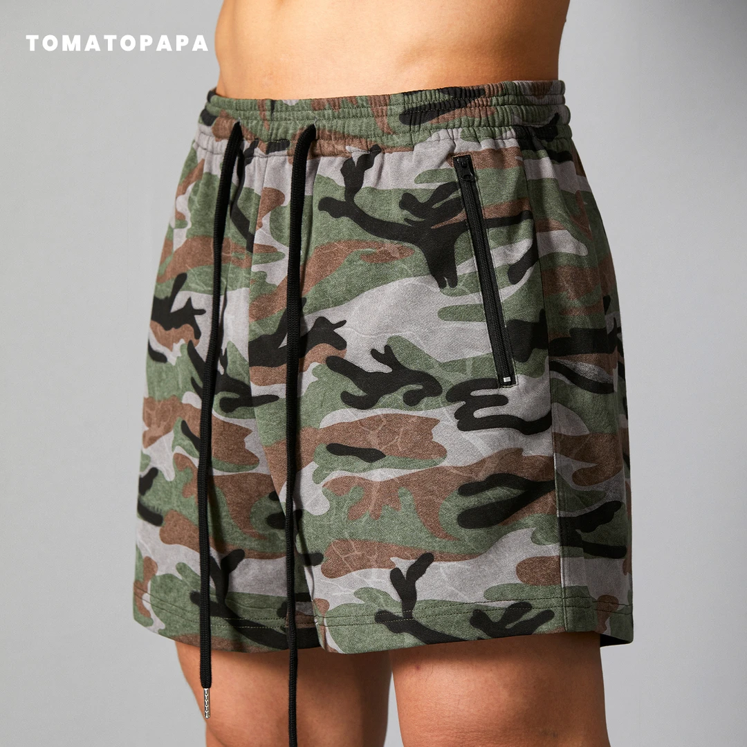 TOMATOPAPA短裤夏季2025潮流迷彩直筒宽松休闲时尚运动跑步五分裤