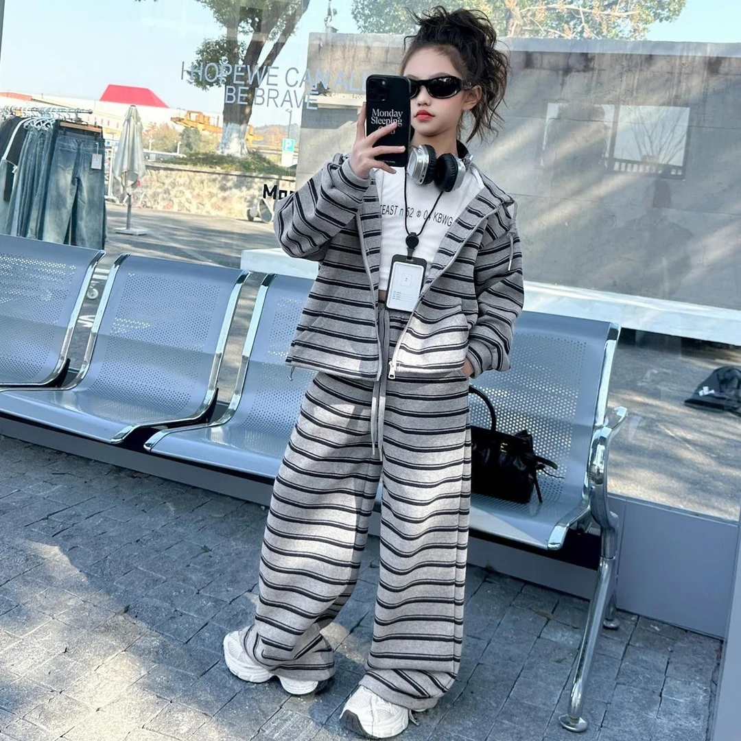 女童春装套装2025新款洋气中大童春季女孩儿童春秋休闲卫衣两件套