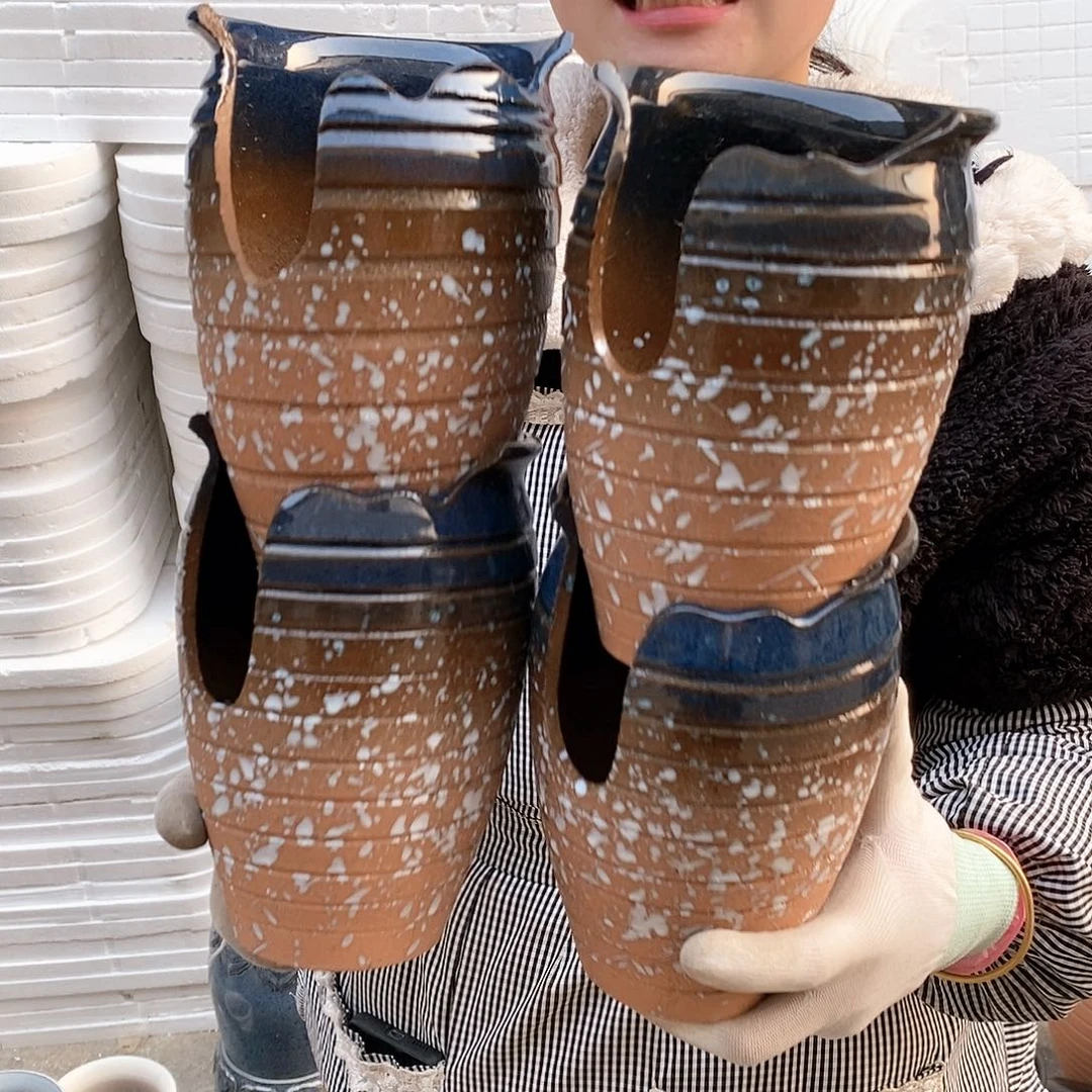 红泥花盆瑕疵口13高18