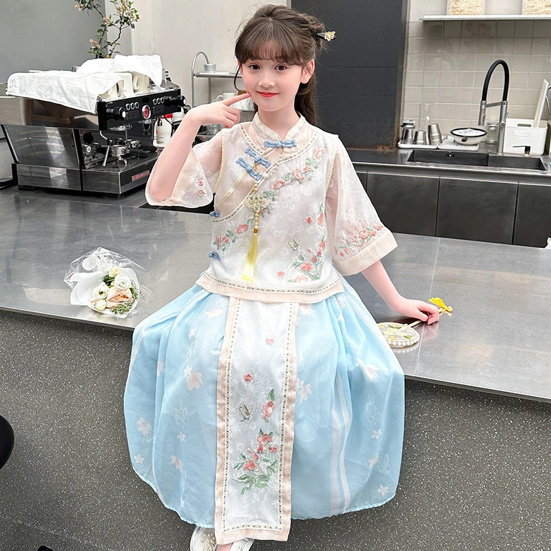 女童国风套装夏季洋气儿童古风汉服超仙公主裙夏日中大童裙子夏装