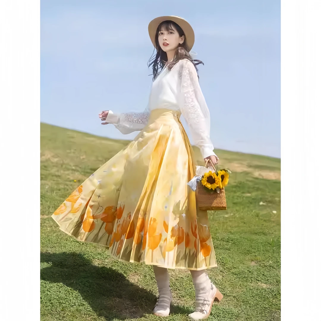 QDA003529马面裙女春秋冬2024新款一片式长裙汉服遮胯百褶半身裙