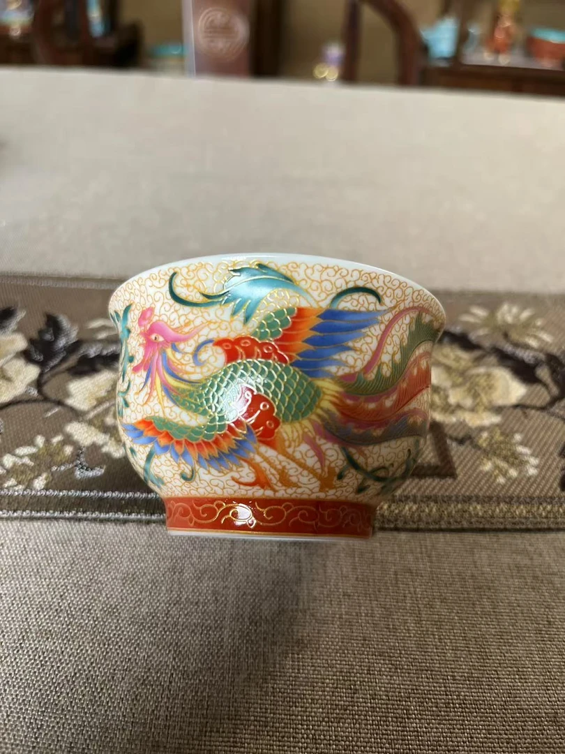 景德镇珐琅彩鳯纹茶盏对杯适合敬茶的主人杯