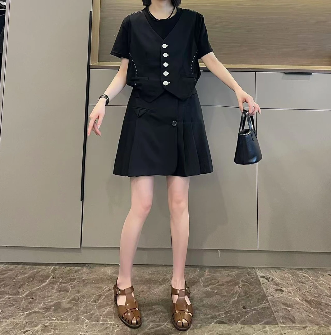 米可/MK-2332WW【假两件西装马甲拼接半裙套装】时尚夏季新款套装