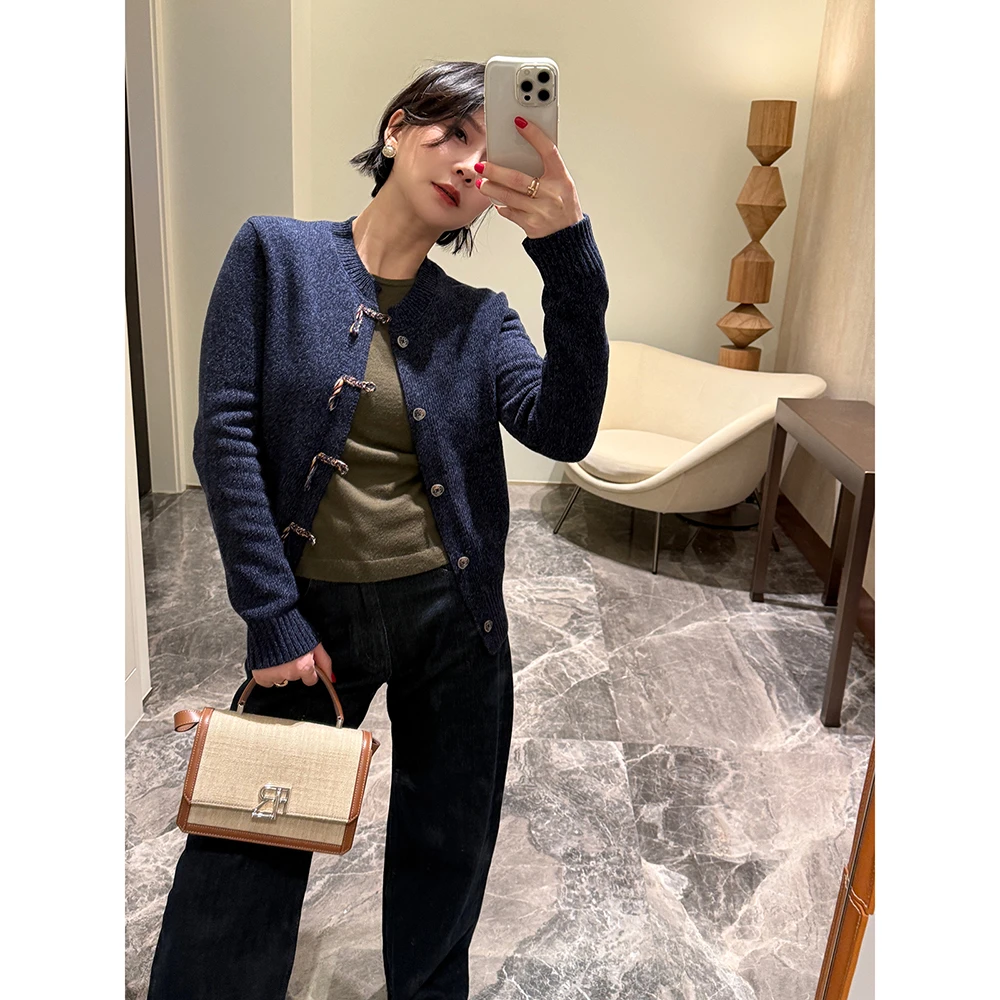 SHIIEELL花纱粗针织果实扣棉纱线开衫Z1515