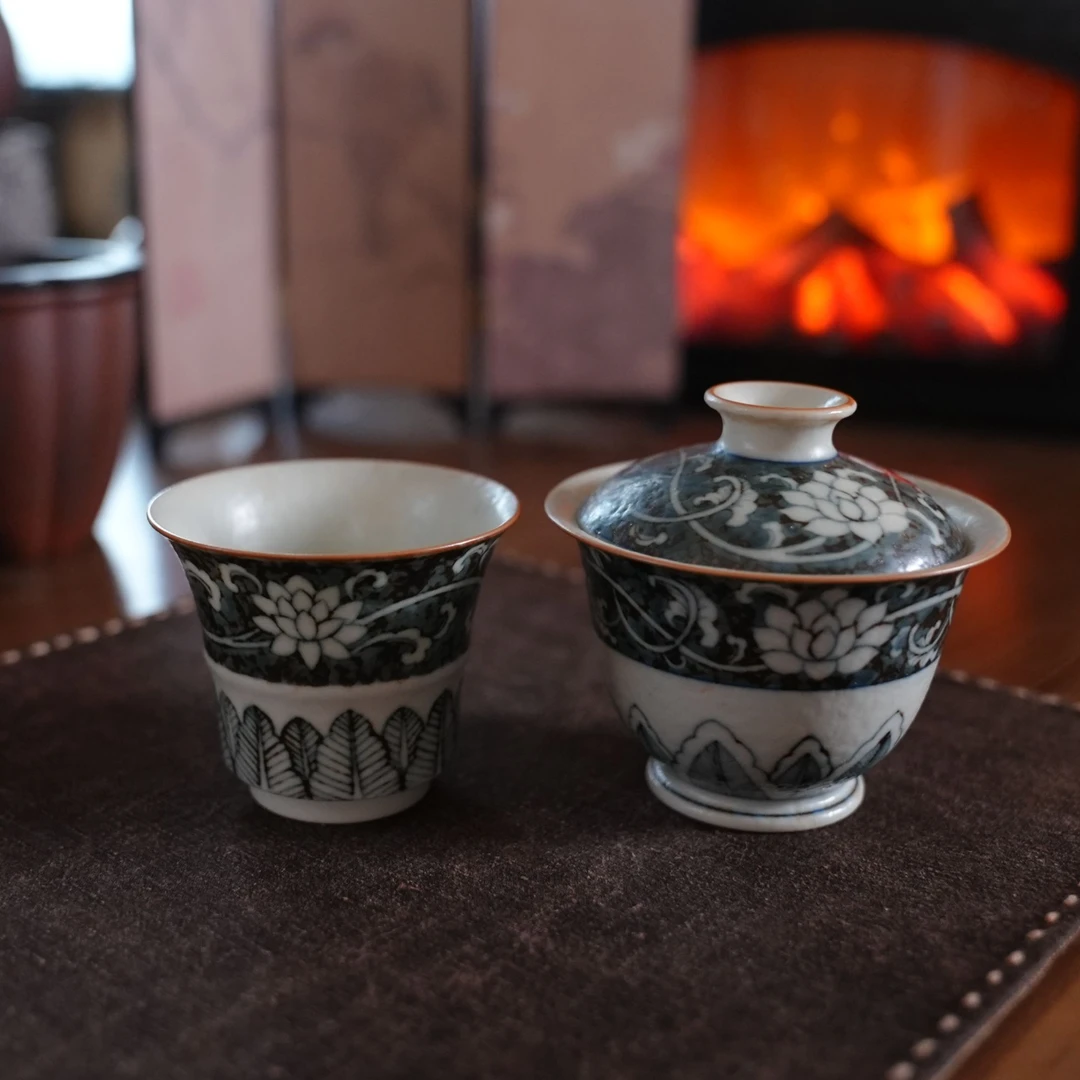 [刷刷生日专属]莫念•蓝墨芭蕉缠枝套组丨焦糖老味极至薄胎