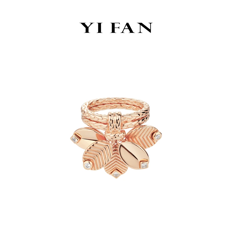 925银合成锆石戒指 1813-玫金色雕纹花瓣百搭戒指