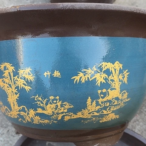 紫砂宜兴紫砂花盆蓝熊猫大