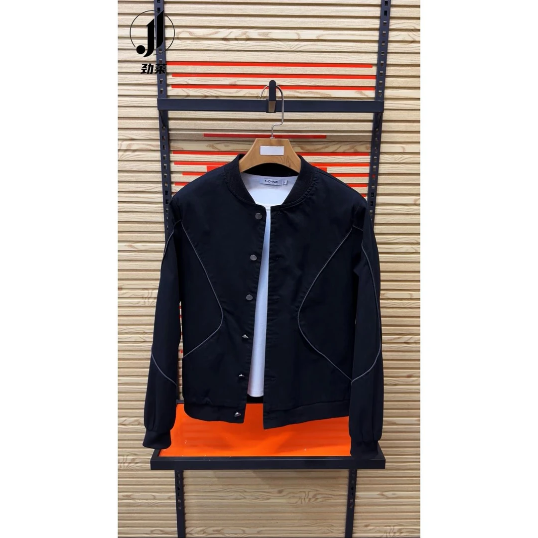 劲莱男士夹克棒球领上衣外套百搭休闲高档潮男春新款成熟气质黑色