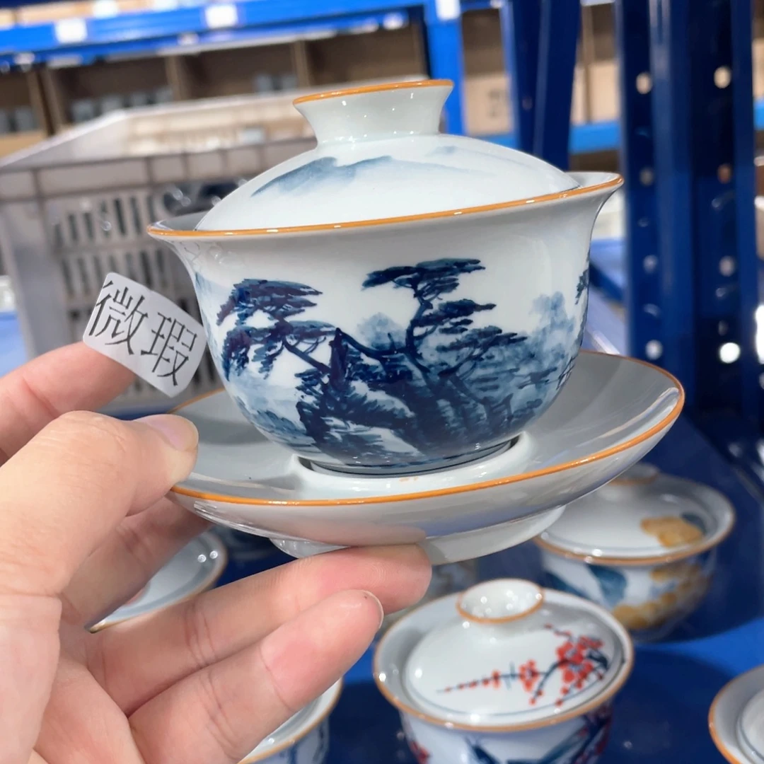 釉下手绘茶具微瑕