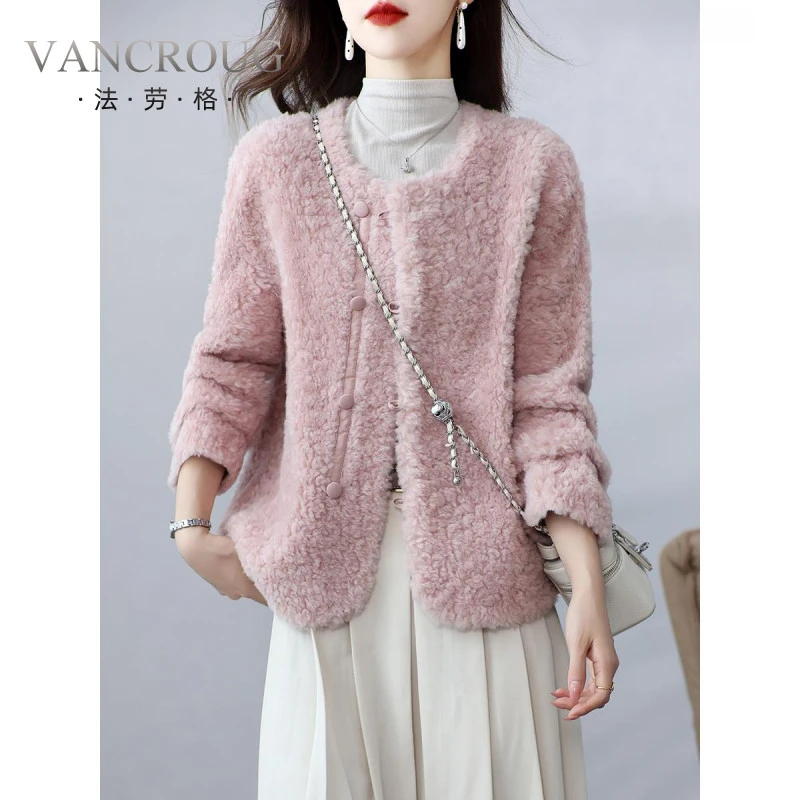 法劳格新款海宁颗粒绒皮草外套女短款羊剪绒圆领甜美减外搭气质