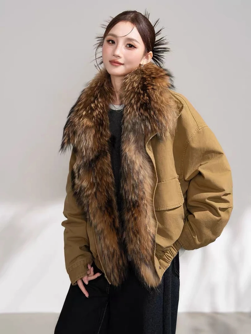 人造皮草 超大貉子毛毛领外套27005