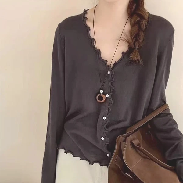 胸106-160长58长袖木耳卷女毛针织衫上衣开衫气质 7970