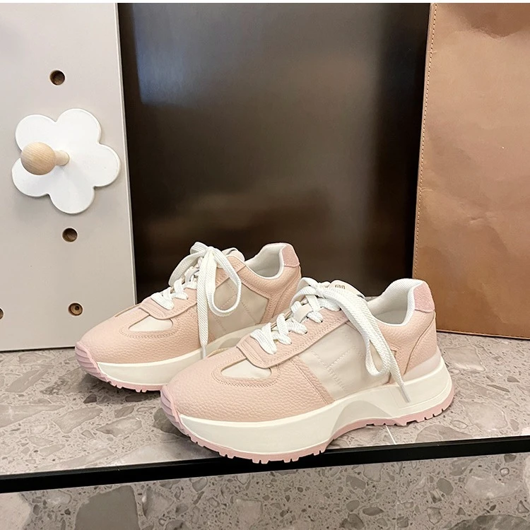 空云春夏新款复古透气圆头2024拼接踩屎感厚底系带德训鞋女款老爹