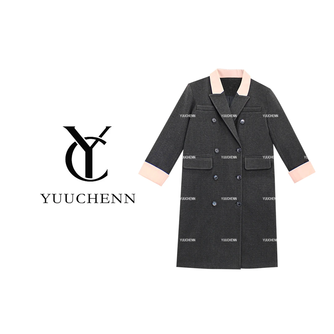 【YUUCHENN】新款鹅绒气质名媛风拼色中长款外套286
