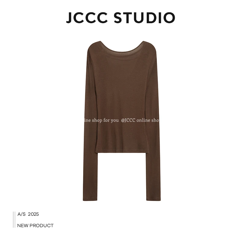 JCCC影子【热咖啡】复古咖色经典圆领修身针织衫JE4HBT10