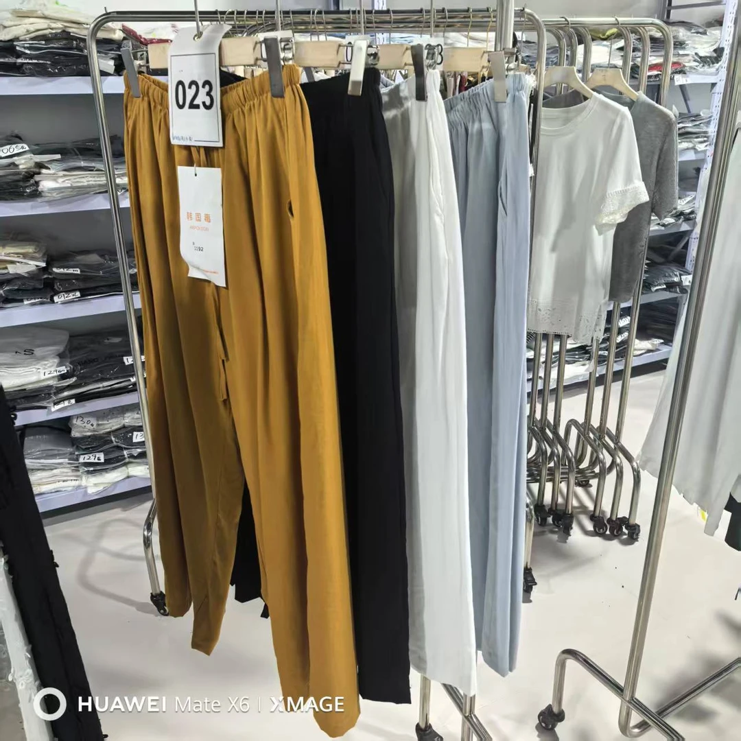 023-1192-直筒裤高弹力阔腿裤印花休闲裤潮流运动牛仔风辣妹风