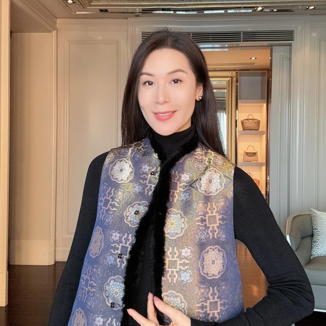 【八合如意】苏地高奢织金宋锦水貂马甲CD2168329