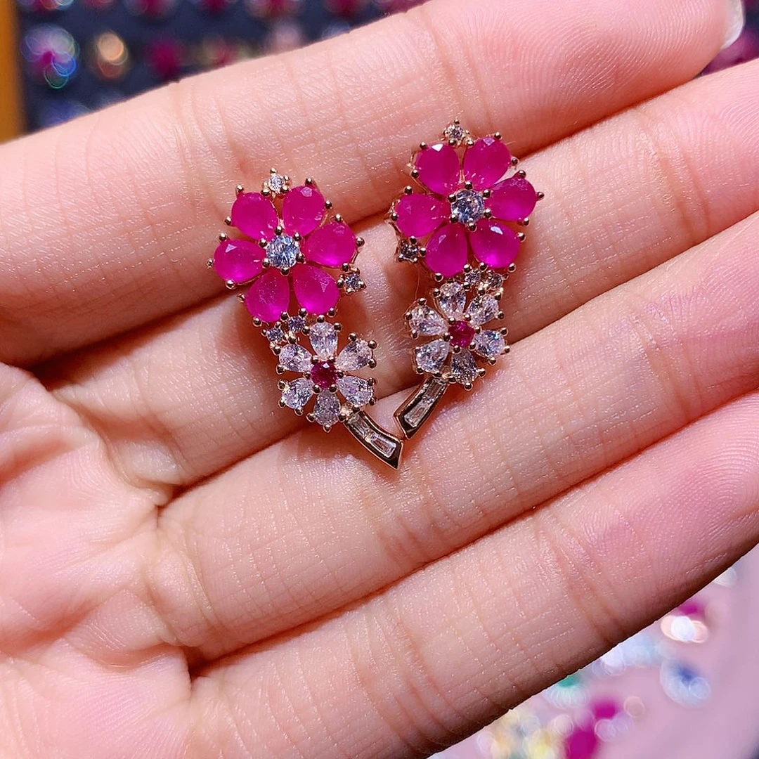 耳饰银S925镶嵌红宝石