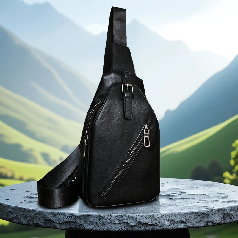 真皮胸包男头层牛皮休闲时尚斜挎包单肩包胸前包背包男包挎包新款