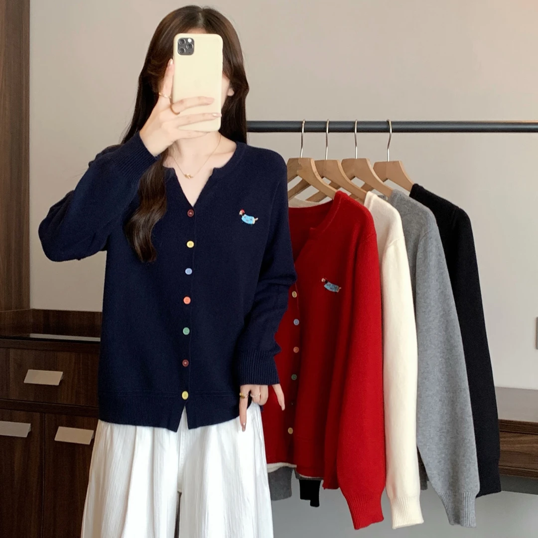 大码女装2025秋装新款时尚针织衫上衣胖mm显瘦刺绣开衫毛衣4470