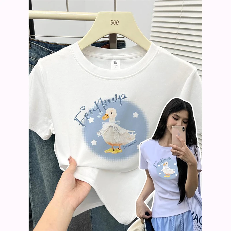 【运补】卡通动漫百搭简约显瘦修身短袖t恤女小众夏季ins高弹力上衣