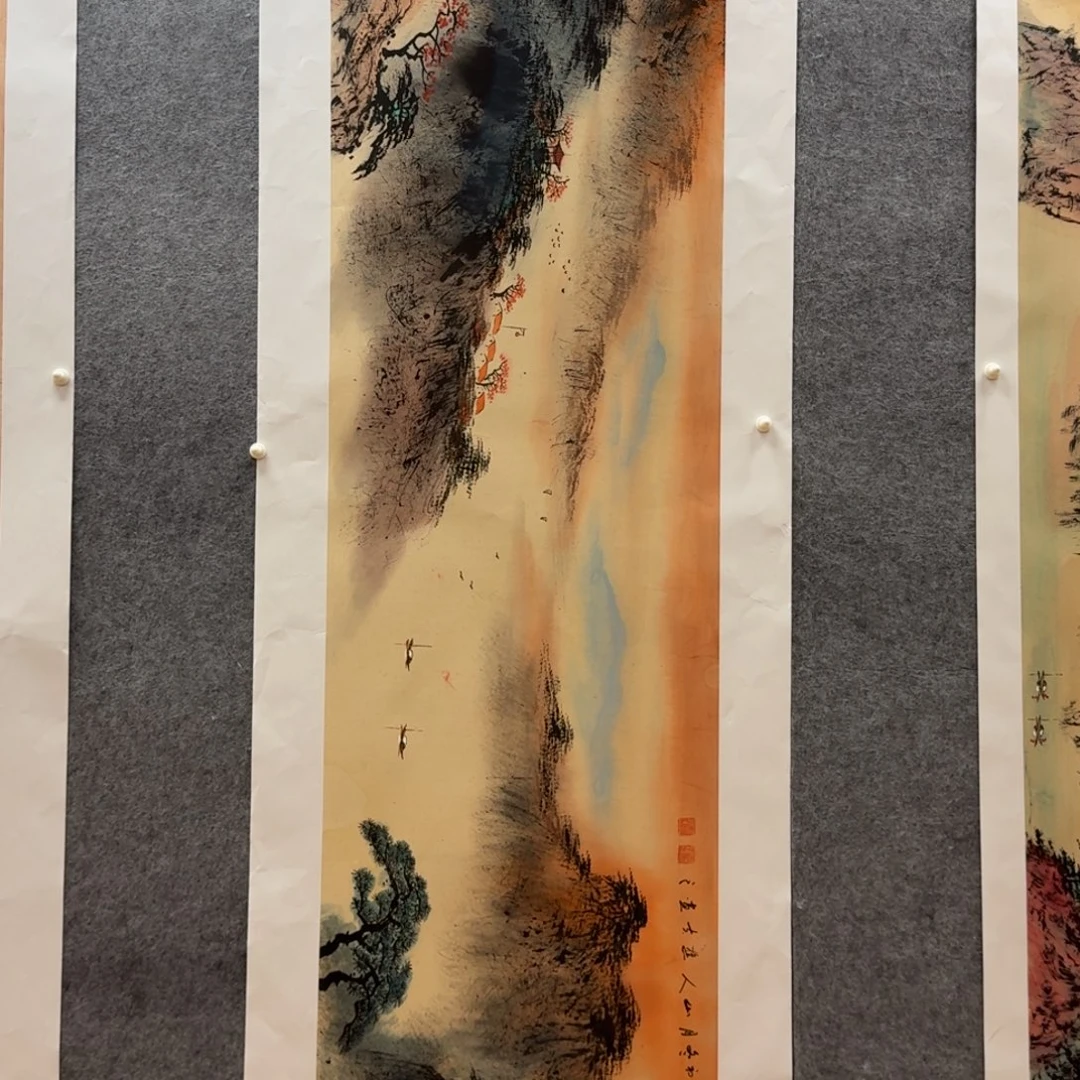 国画六尺对开作品刘儒樵山水