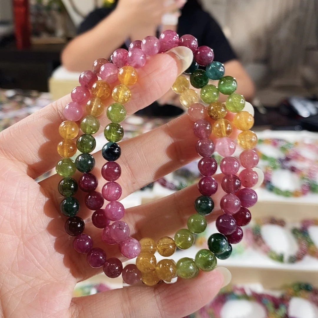 碧玺未镶嵌手链G2628三圈颜色微差