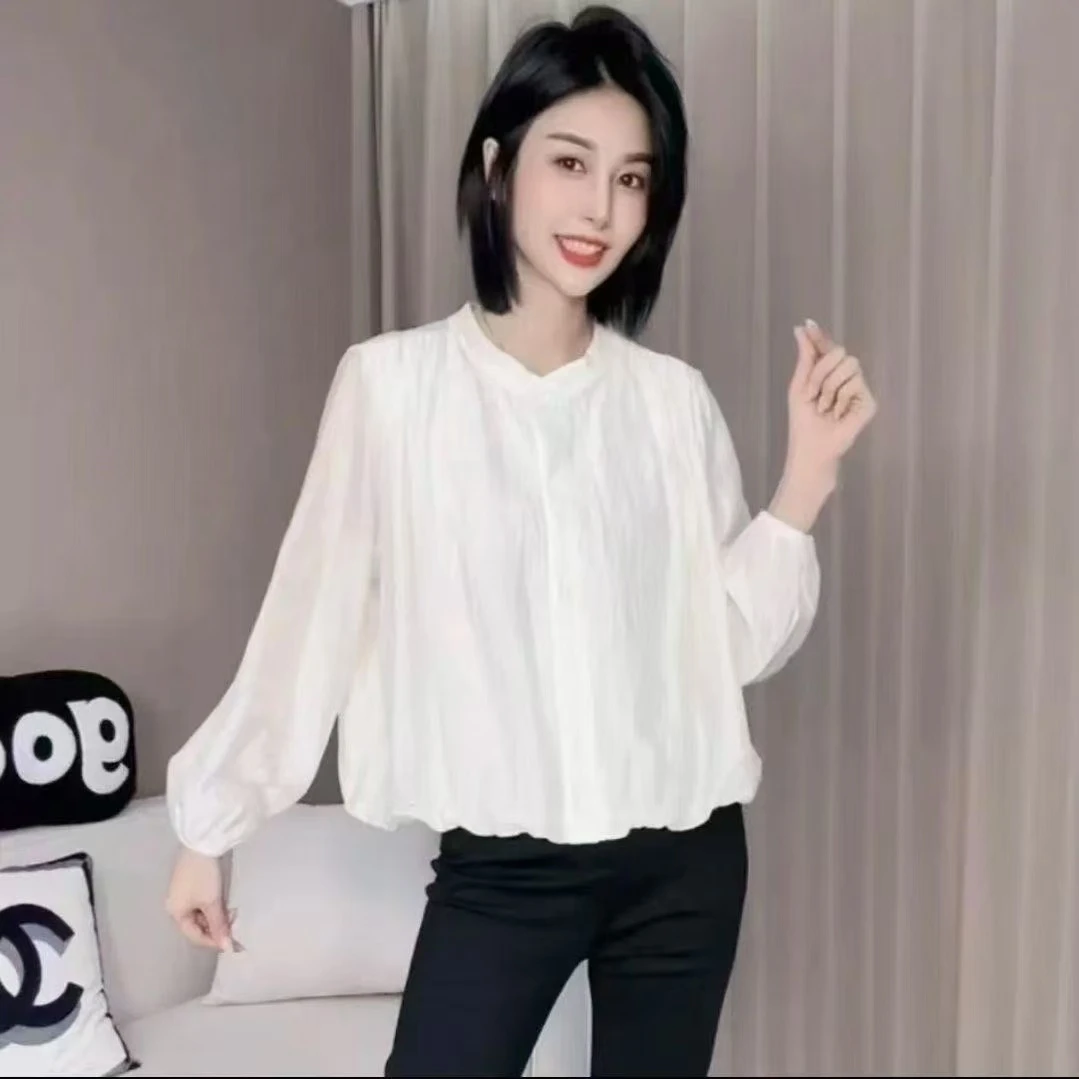 小个子百搭别致秋季遮肉衬衣女单排扣宽松显瘦减龄休闲小衫上衣潮