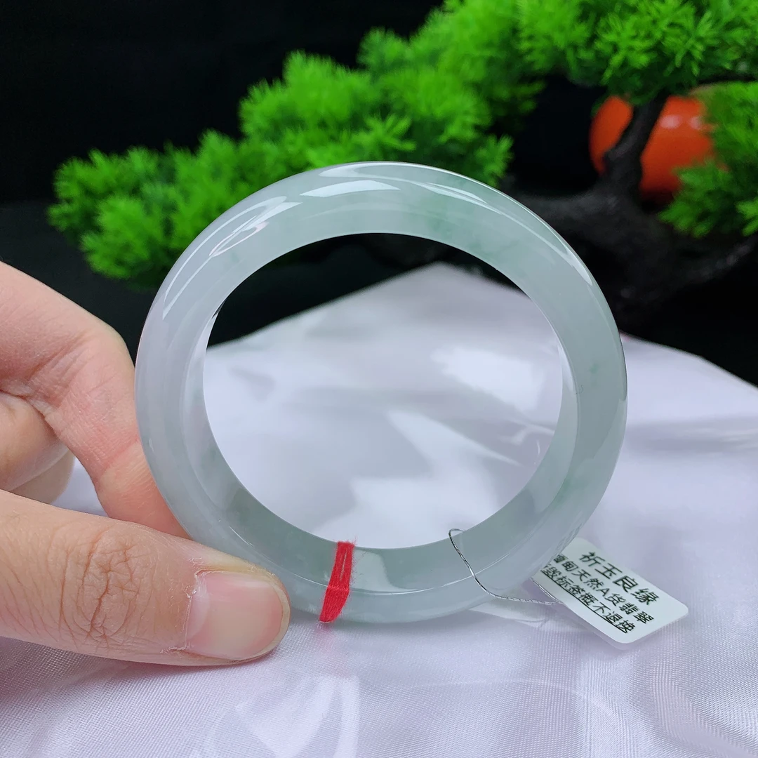 55圈口缅甸天然翡翠A货 老坑糯冰种飘花宽边翡翠手镯女款1284150