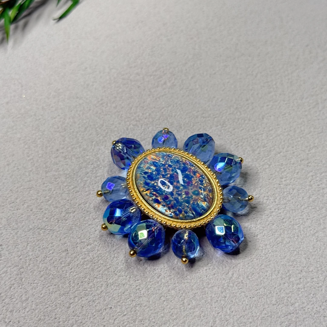 铜合金琉璃胸针 【六六中古】孤品复古蓝色胸针te2384