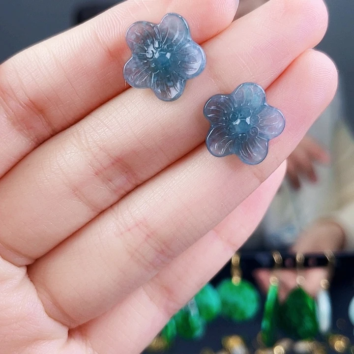 翡翠耳饰银S925镶嵌饰品