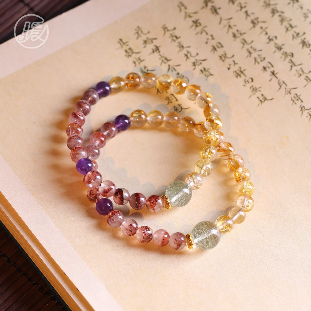 单圈金发晶水晶手串搭配18k金配件路路通幽灵手链E6306多样性发一